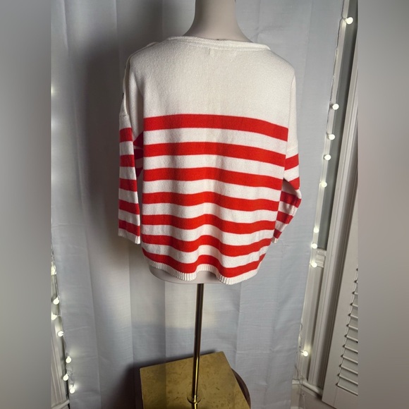 Red and White Striped Crew Neck Sweater - Picture 3 of 7